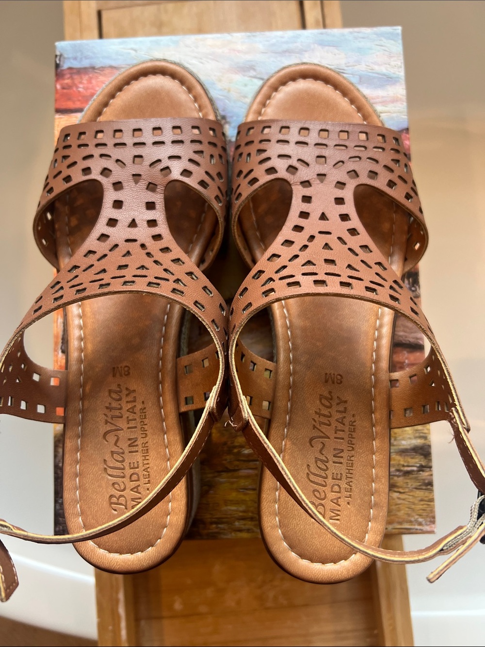 Bella Vita Brown Laser-Cut Leather Slingback Sandals
